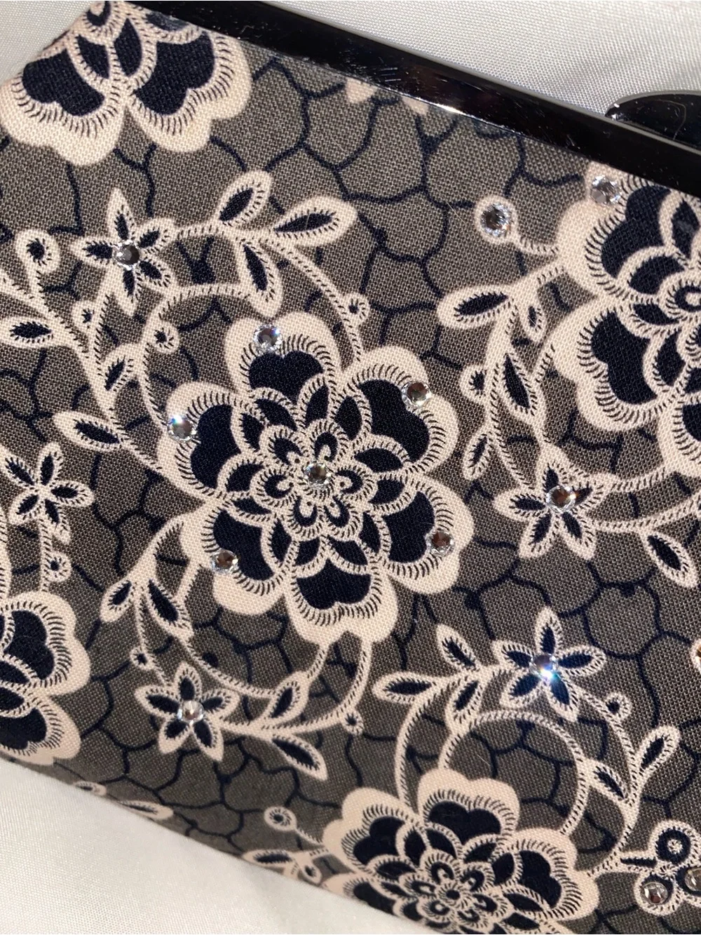 Downton Abbey Black Lace Floral Evening Clutch with Sparkle Accents